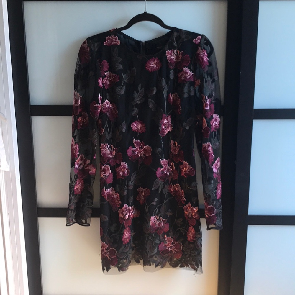 Nasty Gal burgundy roses short black dress
